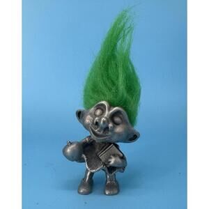 Trolls Rawcliffe Pewter Troll  Girl Green Hair with book & apple Vintage Rare